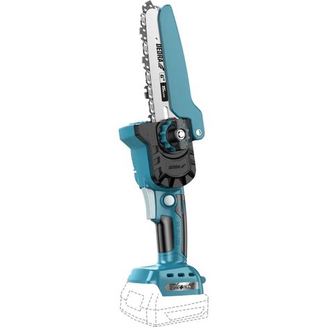 Mini tronçonneuse 15 cm, petite scie sans fil 18 V, design léger et taille compacte, protection de chaîne, épaisseur de coupe (jusqu'à 140 mm), vitesse de 8 m/s, vitesse élevée 5400 tr/min (1/5)