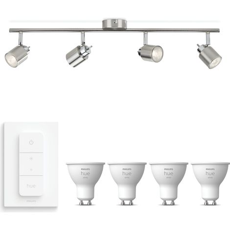 Philips Hue Meranti Faretto da superficie con 4 punti luce GU10 (Cromo Opaco) Luce Bianco calda - Include 1 Interruttore Dimmer - White (1/5)