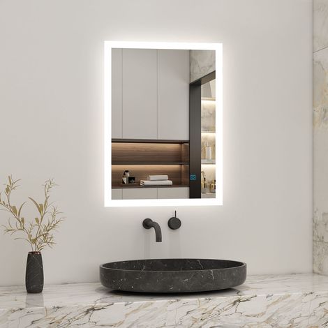 Acezanble Illuminated Led Bathroom Mirror 700X500mm, Anti-fog, Touch Switch, 6000K Cool White Light, Illumimated Makeup Mirror
