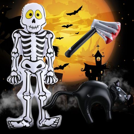 3pcs décorations gonflables d'halloween squelette chat noir hache gonfler effrayant (1/5)