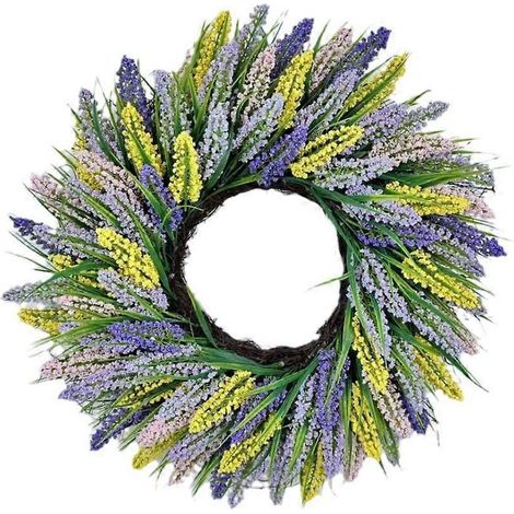 Couronne de fleurs artificielles 50 cm pour porte d'entrée avec décoration murale de feuilles vertes (1/4)