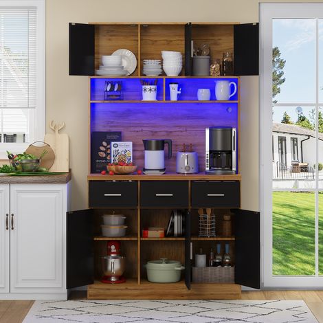 Aparador de cocina 100 x 40 x 180 cm con LED, APP, cajones, estantes regulables y enchufes HAVRYA (1/5)