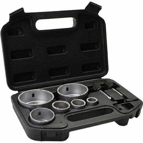Kit de scie cloche enduit de diamant pour carrelage avec boîte de rangement en alliage 6 trous 22-73 mm coupe de béton durable portable