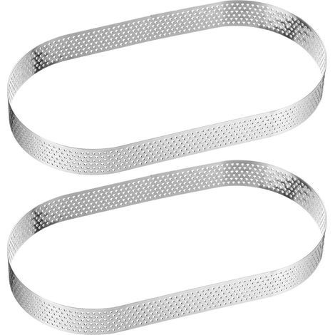 2 x 7.09" Stainless Steel Oval Perforated Cake Circle, Polished Non-Stick Tart Circle, Thickened Foam Circle for Desserts, Cake Baking Tools (1/5)