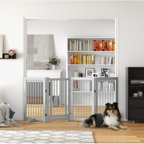 Barriera per cani 4 pannelli 220 x 91 cm pieghevole con porta, legno grigio HAVRYA (1/4)