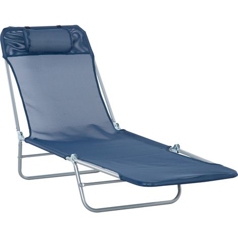 Outsunny Adjustable Sun Bed Garden Lounger Recliner Relaxing Camping Blue