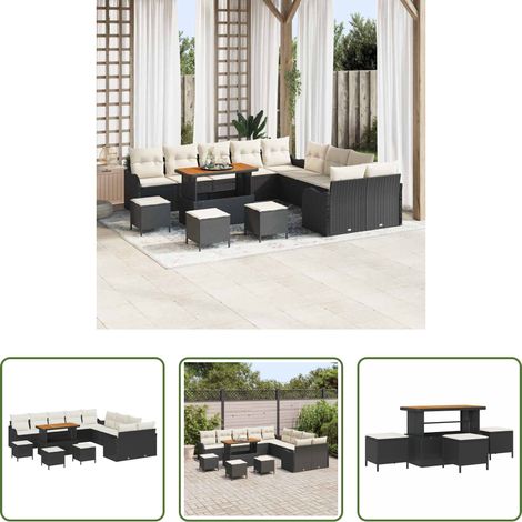 vidaXL Canapé en poly rattan - Ensemble de canapé de jardin 14 pcs Noir polyrotin (1/5)