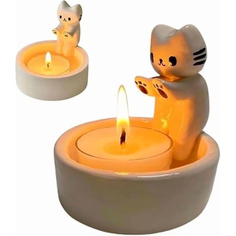 Support À Bougie Chat - En Résine - Pour Bougies À Thé - Décor Intérieur - 1 Pièce (1/5)