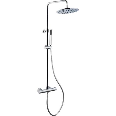 Colonna doccia attrezzata ottone cromato soffione tondo doccetta rubinetto termostatico confezione 1 (1/5)