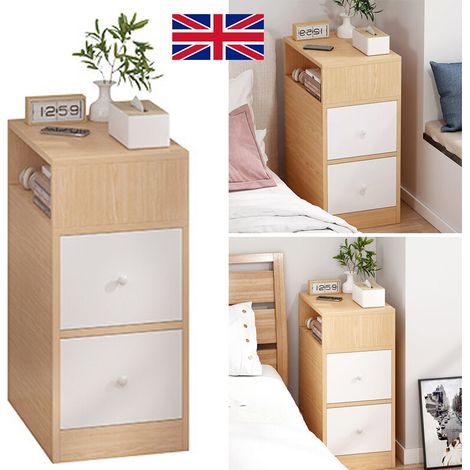 Modern 2-Drawer Wooden Nightstand Cabinet for Bedroom Furniture Storage Solutions