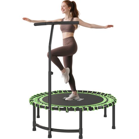 Adjustable Handle Mini Round Steel Frame Trampoline in Green for Kids and Adults, Perfect for Indoor and Outdoor Fun
