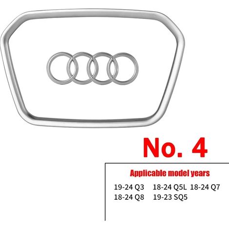 (N° 4 Argent mat) Bande adhésive brillante avec logo pour volant automobile, plaquée or, compatible avec Audi A3, A4, B8, 8P, B9, 8V, A5, A6, C7, A7, Q3, Q5 et Q7. (1/4)