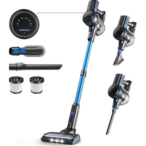 Aspiradora escoba sin cable azul con pantalla LED y cepillo suave (1/5)