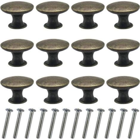 12pcs Boutons de Tiroirs Vintage 30mm, Poignées Ronde en Bronze pour Armoire et Table de Chevet (1/4)