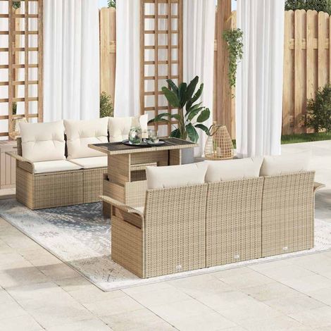 vidaXL Gartensofa-set mit Kissen 7 pcs Beige Poly-Rattan (1/5)