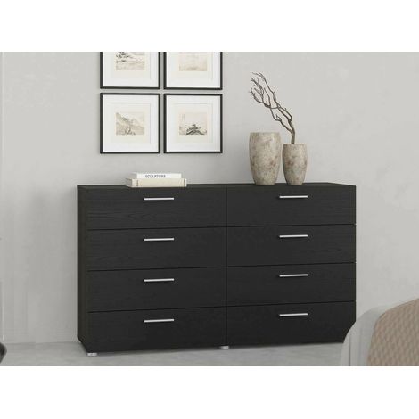 Buffet Phethai, Commode 8 Tiroirs, Ouverture Coulissante, 40x140x81.7h cm Noir (1/5)