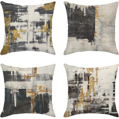 Housses de coussin décoratives pour la maison, lot de 4, motif abstrait noir et or, taies d'oreiller décoratives, 45,7 x 45,7 cm, pour l'extérieur, pour canapé