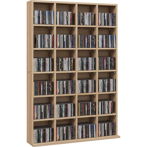 Rangements pour CD et DVD, Meuble de Rangement multimédia en Bois avec 24 Compartiments, étagères Ajustables, capacité jusqu'à 456 CD/336 DVD, bibliothèque, 89 x 20 x 130,5 cm, Bois Naturel (1/5)