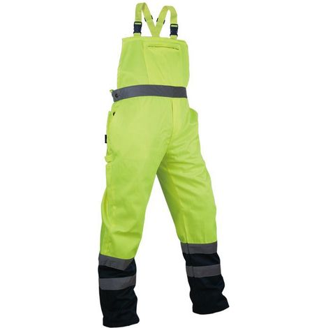 Pantaloni da lavoro ad alta visibilità Vizwell con pettorina e bretelle VWTC08-B M Arancione/Blu navy