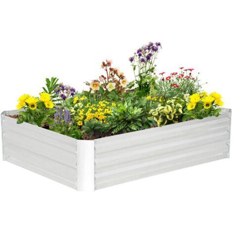 Lit de jardin surélevé carré potager en acier galvanisé protection contre mauvaises herbes 120 x 90 x 30 cm argent (1/5)