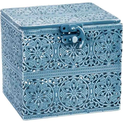 Caja de metal azul 12.5x12.5x11.5h cm