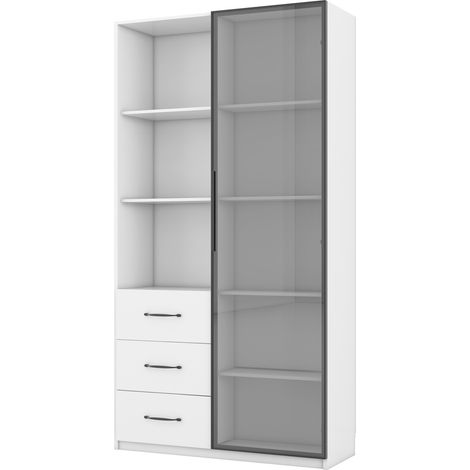 Weiße LED-Vitrine 80 x 40 x 160 cm mit Glastür, 3 Schubladen und 3 Regalen (1/5)