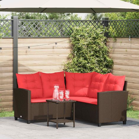 vidaXL  Outdoor Sofa Set  with Cushion 2 pcs Brown and Red Poly Rattan
