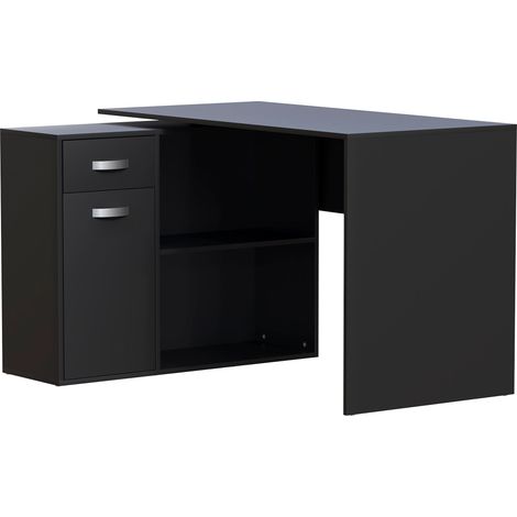 Longton Computer Desk Adjustable 1 Drawer 1 Door PC Workstation Shelves Storage Home Office Table, Black (1/5)