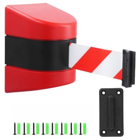Barrière retractable 10 m avec support mural - rouge/blanc - fonction de verrouillage - pour le contrôle des foules lors d'événements (1/5)