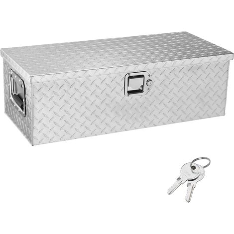 Mophorn Coffre à outils robuste en aluminium pour camion 30"x13"x9,6", coffre de rangement en tôle larmée avec poignée latérale et clés de verrouillage pour camionnette, camping-car, remorque - Argent