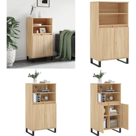 Buffet haut Chêne sonoma 60x36x110 cm Bois d'ingénierie - Buffet Design Industriel - Meuble Rangement - Armoire Ouverte - Commode - Étagère Murale - Home & Living (1/5)