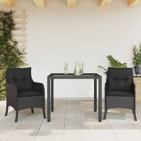 vidaXL 3 Piece Garden Dining Set with Cushions Black Poly Rattan (1/5)