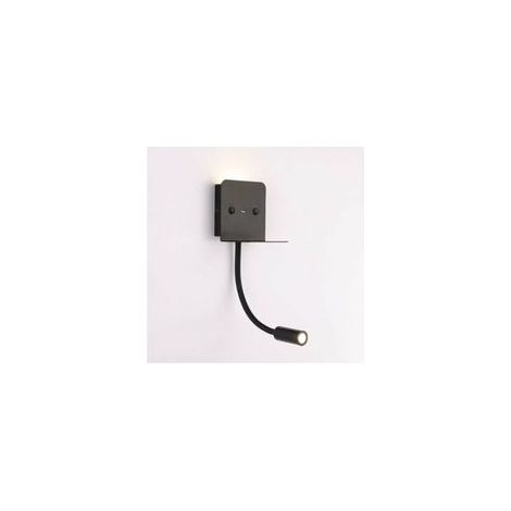 Crezuo 6W LED-Wandleuchte + Leselampe mit USB-Anschluss, Schwarz - Schwarz (Warmweißes Licht)