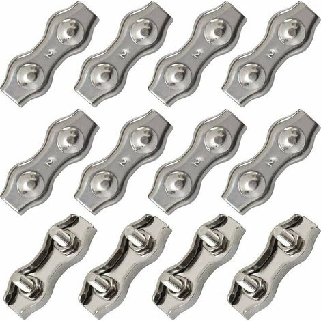 Green Mobility-Duplex Pinces En Acier Inoxydable Double Serre CâBles Inox Connecteur De Corde Pince Serre CâBles Duplex Pince M2 Pince De CâBle Pour CâBles De CâBles MéTalliques De 1.5mm, Argent 12 Pi (1/5)