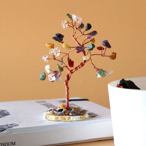 Arbre à pierres précieuses Multi pierres sur base d'agate naturelle (35 pierres)- Vendu par 1 (1/4)