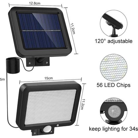 1 pc Split 56 LED Solaire Jardin Lumière Induction Applique Murale Extérieure Pelouse Lumière Jardin Garage Lumière MNS (1/4)