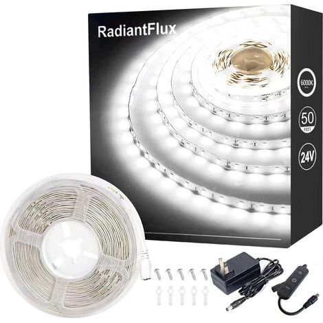 Bande LED blanche, bande LED à intensité variable, 15 m (50 pi) 900 LED, ruban LED ultra-lumineux pour salon, chambre, cuisine, miroir de salle de bain, bande LED flexible pour usage intérieur (1/5)