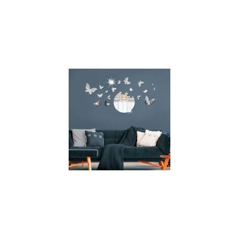 3D-Spiegel-Wandaufkleber, dekorative Acryl-Wandaufkleber zum Selbstkleben, abnehmbare DIY-Dekoration für Zuhause, Schlafzimmer, Wohnzimmer – Silberner Schmetterling – Crezuo