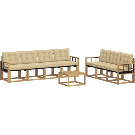Conjunto de sofás de exterior con cojín 8 pcs y Beige vidaXL