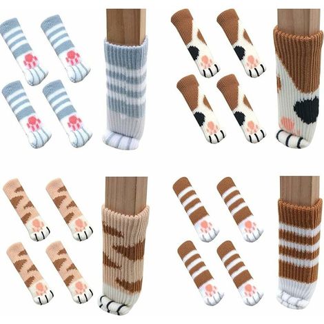 Chaussettes de chaise Triomphe 4 motifs épais, anti-bruit et anti-griffures, motif pattes de chat, pour meubles (table, canapé), lot de 16.