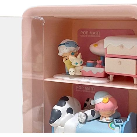 Boîte de présentation transparente mini maison Dimoo Pop Mart série Zhaizhai, vitrine de rangement pour figurines aveugles, scène décorative rose WG-128 (1/3)