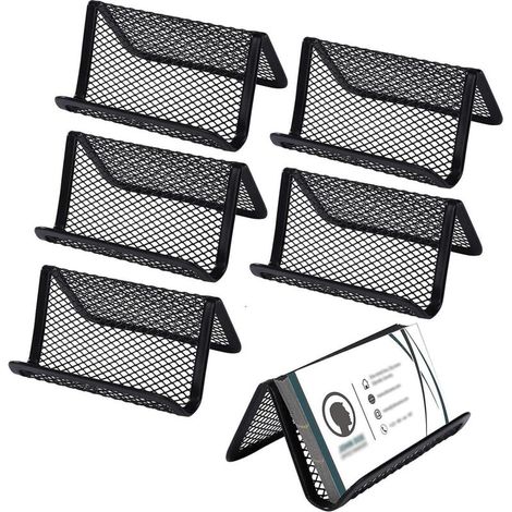 Porte-cartes de visite et support pour téléphone de bureau en métal grillagé, lot de 6 - Noir (1/5)