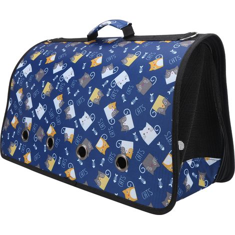 Sac de transport pliable d'extérieur pour petits animaux (chat/chiot), 8 compartiments, bleu foncé, taille M (1/5)