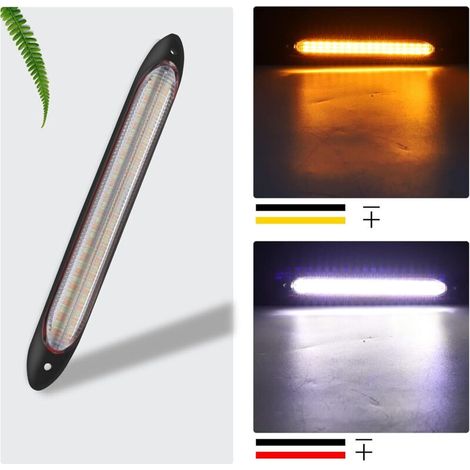 1 Paire LED Feux de Jour 12V,Universal LED Clignotant Séquentiels Bicolore Ambre Blanc Voiture leds Bande Lumières Phare DRL Feux de Circulation Diurnes étanche(15.5CM)