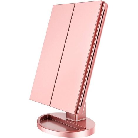 Miroir de Maquillage Éclairé, 1x/2x/3x à Grossissement avec Écran Tactile à 36 LED et Chargement USB, Support Réglable à 180 Degrés pour Miroir de Maquillage Cosmétique de Comptoir (Or Rose)-RAPANDA (1/5)