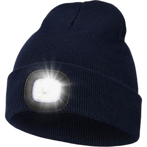 Gestrickte Stirnlampe – Unisex-Winterstirnlampe aus Strick – Mit LED-Beleuchtung – USB-aufladbare LED-Stirnlampe – Marineblau (1/5)