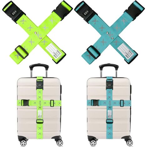 Sangle Valise, Sangles à Bagage, Sangle Valise Voyage 4 Pièces avec Serrure à Combinaison,Réglable pour Valises de 20 à 34 Pouces (Lac Bleu et Vert Vif) (1/5)