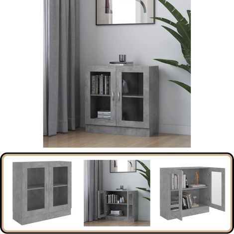 Armoire à vitrine Gris béton 82,5x30,5x80 cm Bois d'ingénierie - Bibliothèque - Meuble De Rangement - Armoire Vitrée - Mobilier Intérieur - Meubles Gris