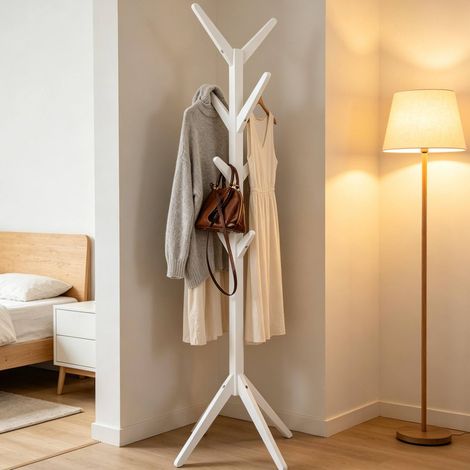 Stand-Garderobenständer 43 x 43 x 180 cm aus weißem Holz OKMYHOME (1/5)
