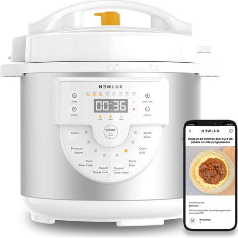 Cuiseur programmable Blanc Newlux Chef Pot V170 6L avec Voice, 15 fonctions, 1000W, programmable 24h, 4 niveaux de pression